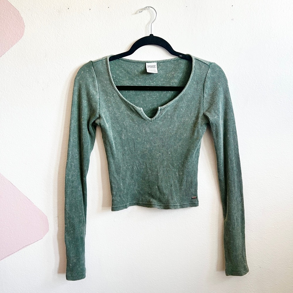 Victoria's Secret‎ PINK Long Sleeve Thermal Top Green Y2K 2000s Small